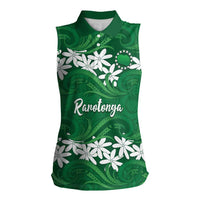 Personalised Cook Islands Rarotonga Women Sleeveless Polo Shirt Tiare Maori Polynesian Waves Tattoo LT14 Female Green - Polynesian Pride