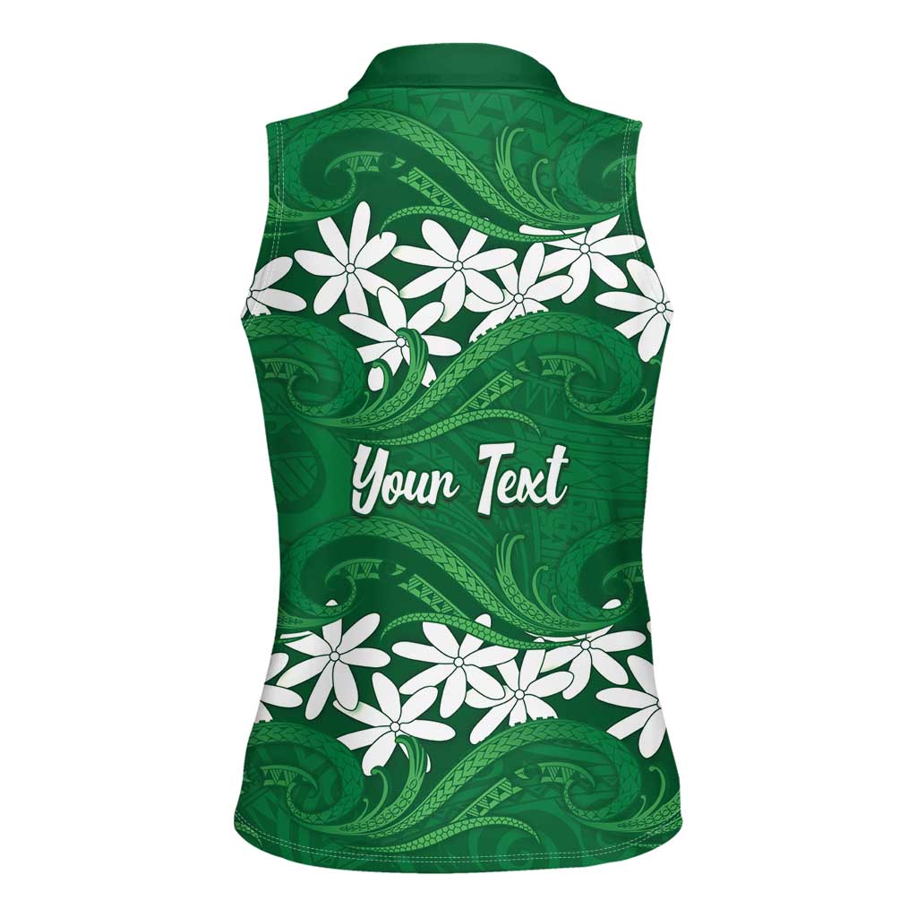Personalised Cook Islands Rarotonga Women Sleeveless Polo Shirt Tiare Maori Polynesian Waves Tattoo LT14 - Polynesian Pride