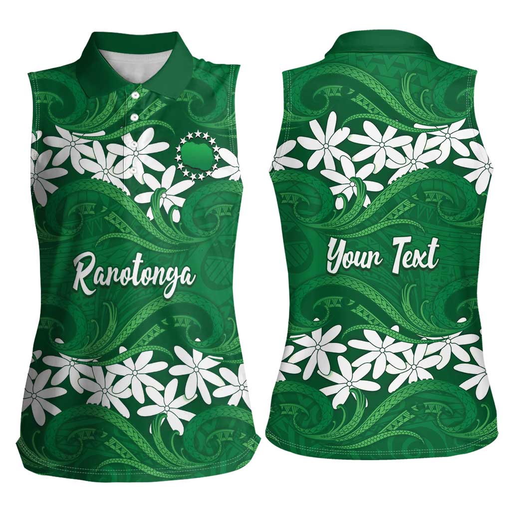 Personalised Cook Islands Rarotonga Women Sleeveless Polo Shirt Tiare Maori Polynesian Waves Tattoo LT14 - Polynesian Pride
