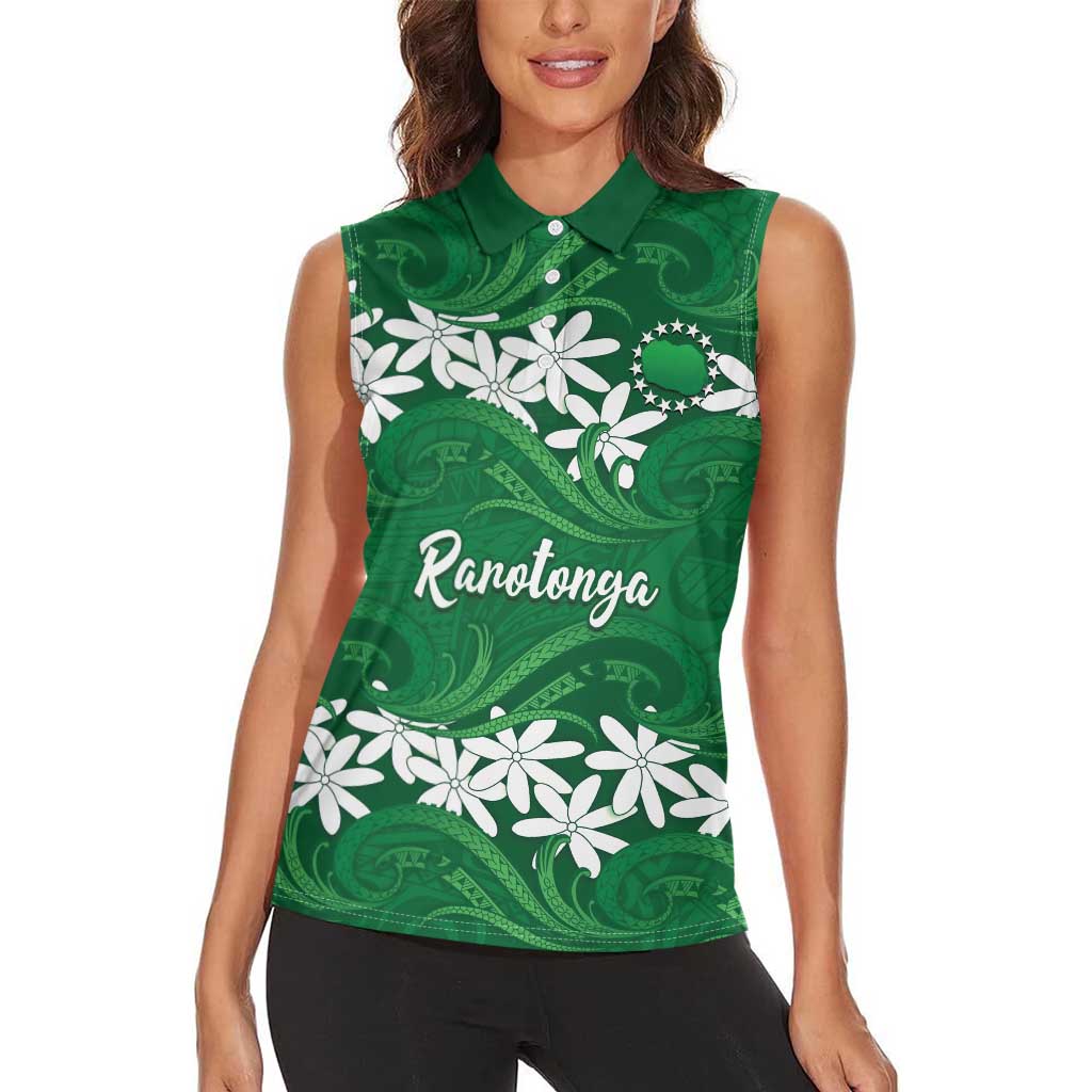 Personalised Cook Islands Rarotonga Women Sleeveless Polo Shirt Tiare Maori Polynesian Waves Tattoo LT14 - Polynesian Pride