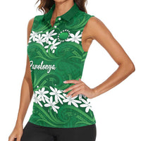 Personalised Cook Islands Rarotonga Women Sleeveless Polo Shirt Tiare Maori Polynesian Waves Tattoo LT14 - Polynesian Pride