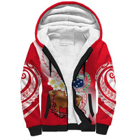 (Custom Personalised) Samoa Sherpa Hoodie Ula Fala Kava Bowl Plumeria Polynesian Red LT14 Unisex Red - Polynesian Pride