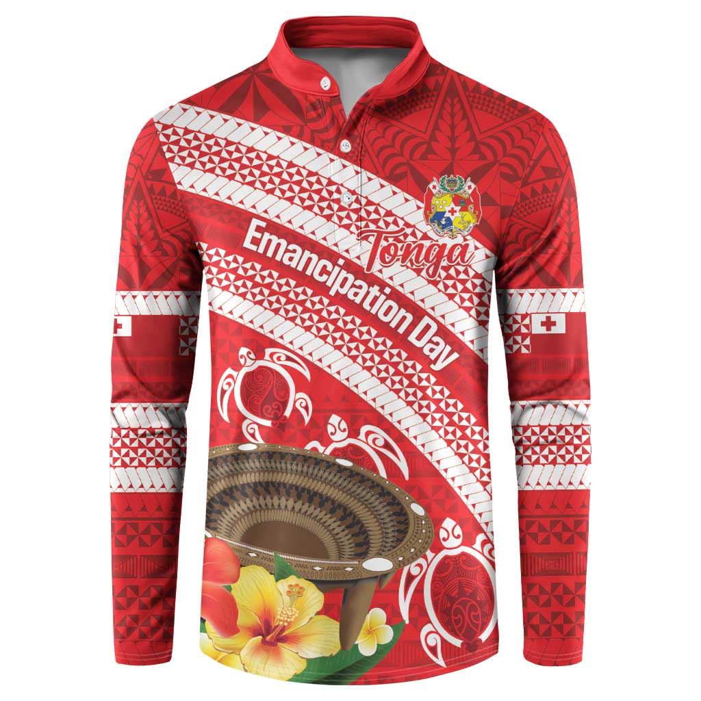 Kingdom Of Tonga Emancipation Day Button Sweatshirt Tongan Ngatu With Kumete Red LT14 Red - Polynesian Pride