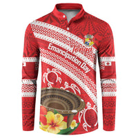 Kingdom Of Tonga Emancipation Day Button Sweatshirt Tongan Ngatu With Kumete Red LT14 Red - Polynesian Pride
