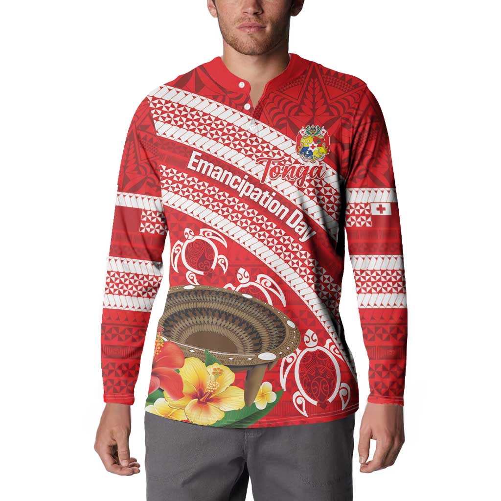Kingdom Of Tonga Emancipation Day Button Sweatshirt Tongan Ngatu With Kumete Red LT14 - Polynesian Pride