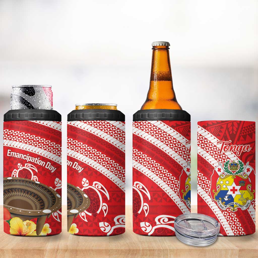 Kingdom Of Tonga Emancipation Day 4 in 1 Can Cooler Tumbler Tongan Ngatu With Kumete Red LT14 - Polynesian Pride