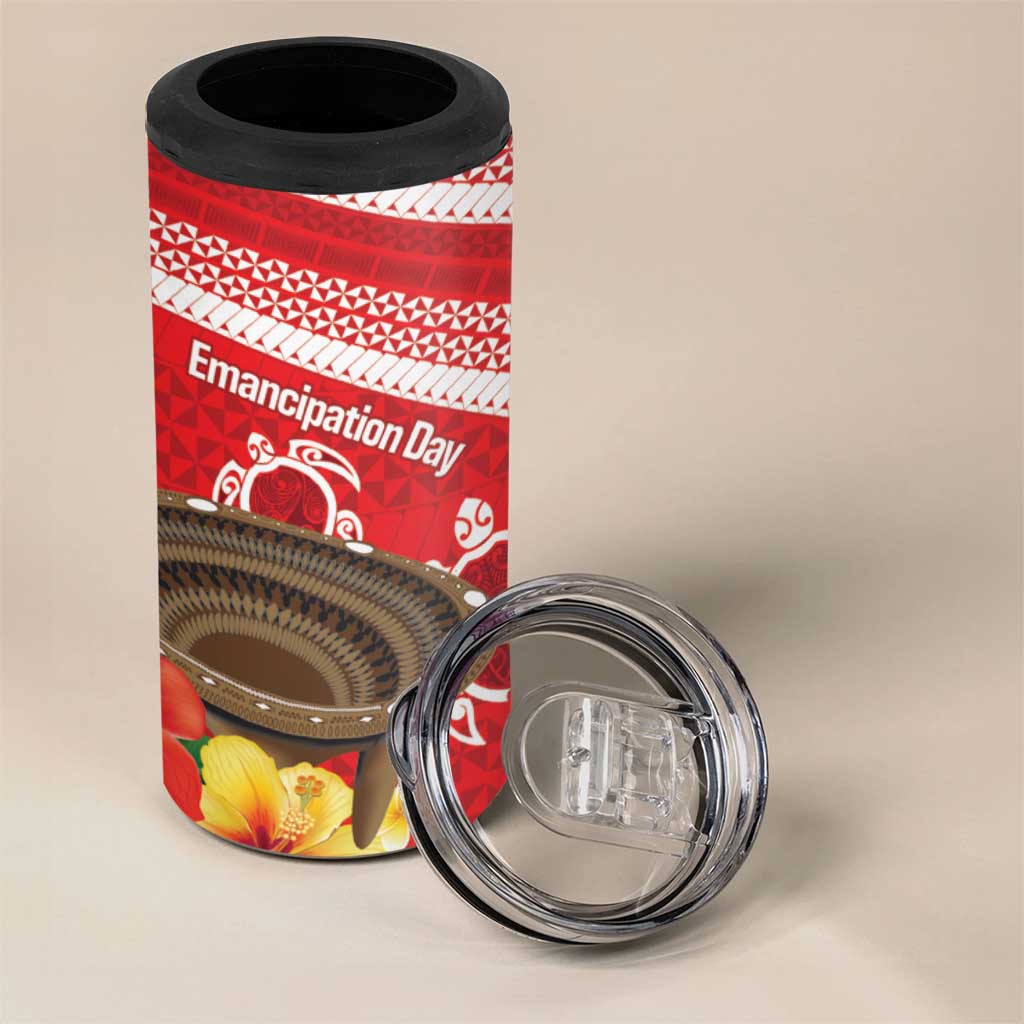 Kingdom Of Tonga Emancipation Day 4 in 1 Can Cooler Tumbler Tongan Ngatu With Kumete Red LT14 - Polynesian Pride