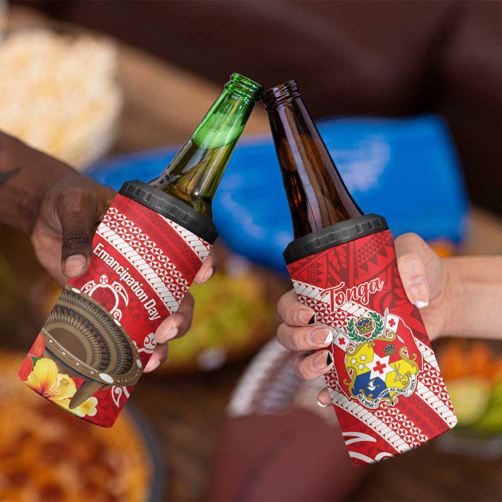 Kingdom Of Tonga Emancipation Day 4 in 1 Can Cooler Tumbler Tongan Ngatu With Kumete Red LT14 - Polynesian Pride