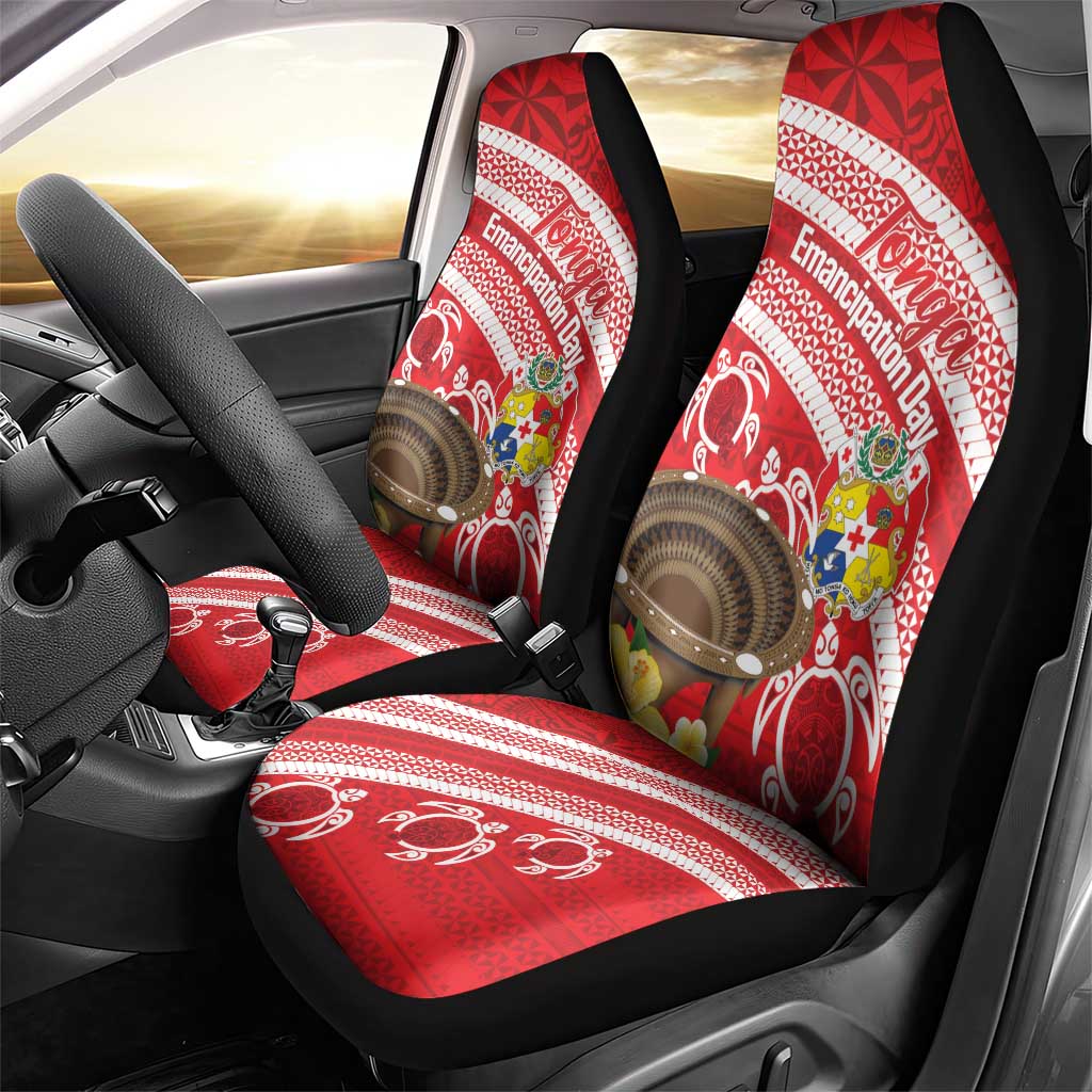 Kingdom Of Tonga Emancipation Day Car Seat Cover Tongan Ngatu With Kumete Red LT14 - Polynesian Pride