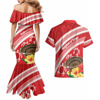 Kingdom Of Tonga Emancipation Day Couples Matching Mermaid Dress and Hawaiian Shirt Tongan Ngatu With Kumete Red LT14 - Polynesian Pride