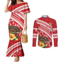 Kingdom Of Tonga Emancipation Day Couples Matching Mermaid Dress and Long Sleeve Button Shirt Tongan Ngatu With Kumete Red LT14 Red - Polynesian Pride