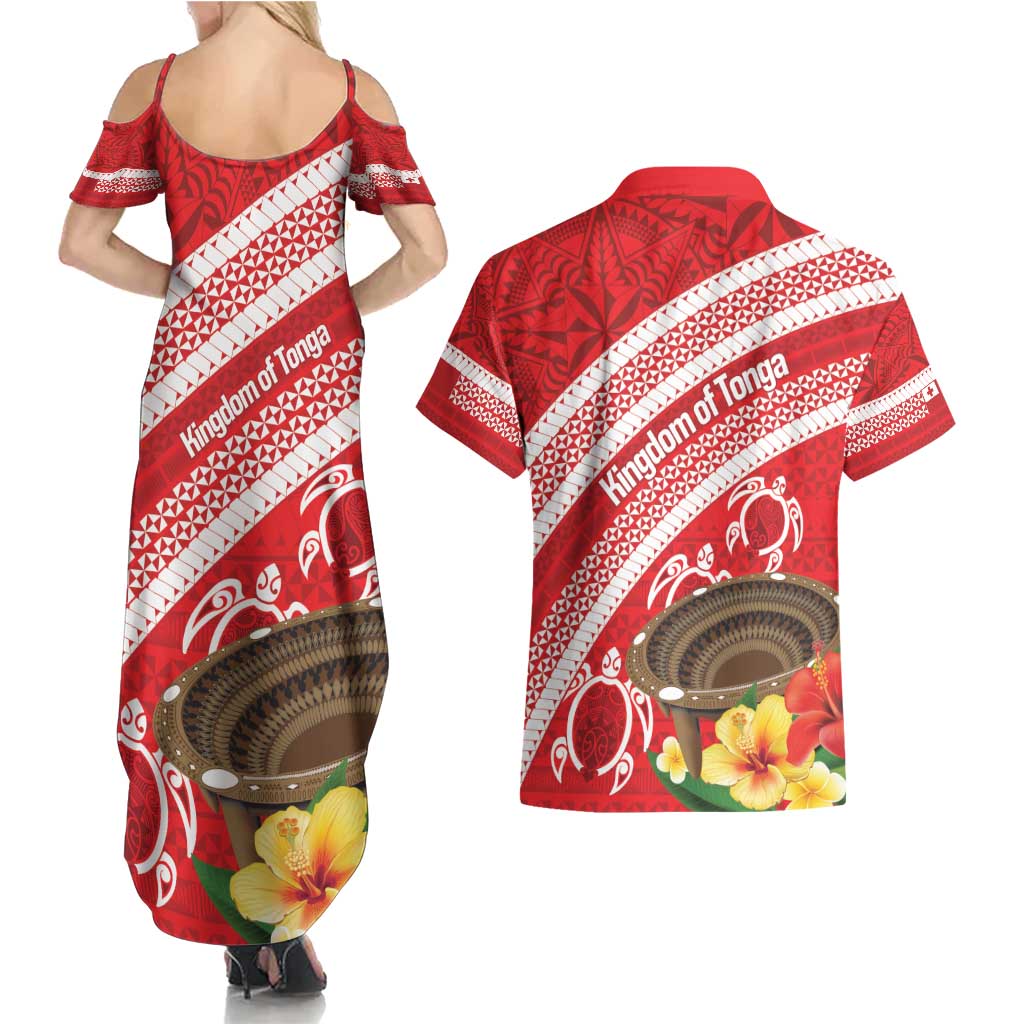 Kingdom Of Tonga Emancipation Day Couples Matching Summer Maxi Dress and Hawaiian Shirt Tongan Ngatu With Kumete Red LT14 - Polynesian Pride