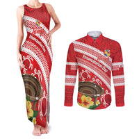Kingdom Of Tonga Emancipation Day Couples Matching Tank Maxi Dress and Long Sleeve Button Shirt Tongan Ngatu With Kumete Red LT14 Red - Polynesian Pride