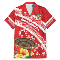 Kingdom Of Tonga Emancipation Day Family Matching Mermaid Dress and Hawaiian Shirt Tongan Ngatu With Kumete Red LT14 Dad's Shirt - Short Sleeve Red - Polynesian Pride