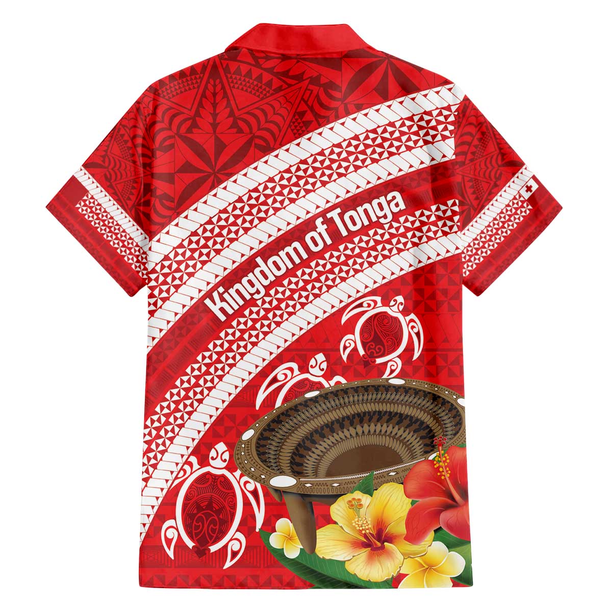 Kingdom Of Tonga Emancipation Day Family Matching Off The Shoulder Long Sleeve Dress and Hawaiian Shirt Tongan Ngatu With Kumete Red LT14 - Polynesian Pride