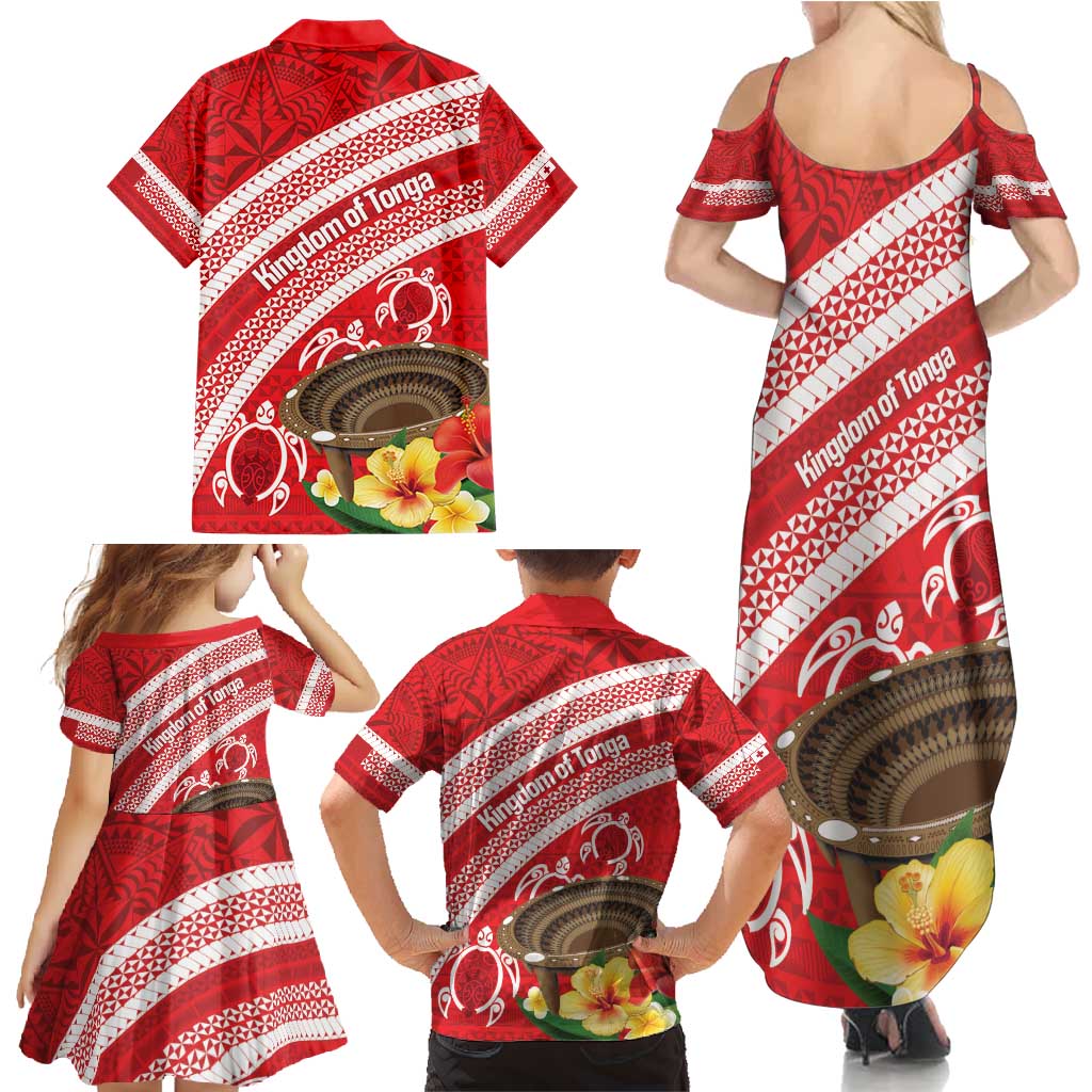 Kingdom Of Tonga Emancipation Day Family Matching Summer Maxi Dress and Hawaiian Shirt Tongan Ngatu With Kumete Red LT14 - Polynesian Pride
