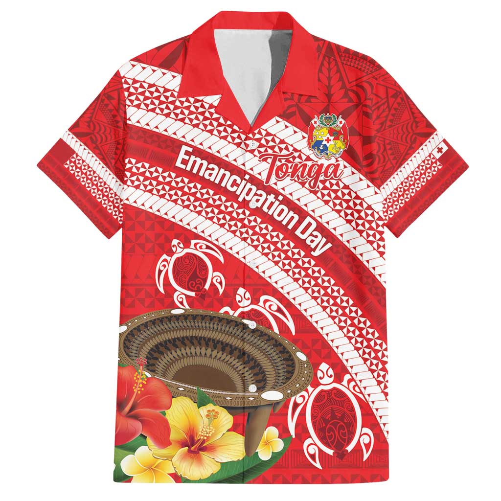 Kingdom Of Tonga Emancipation Day Family Matching Summer Maxi Dress and Hawaiian Shirt Tongan Ngatu With Kumete Red LT14 Dad's Shirt - Short Sleeve Red - Polynesian Pride
