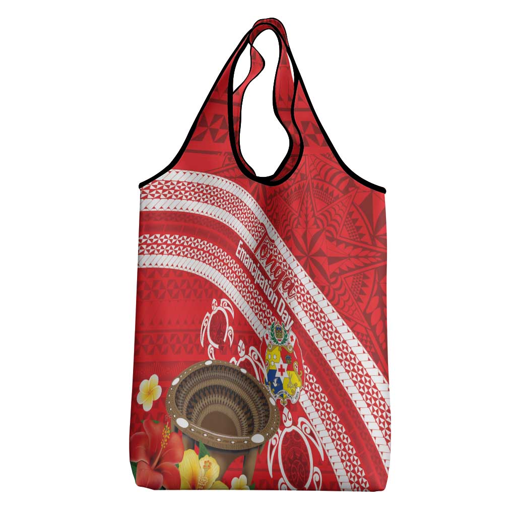 Kingdom Of Tonga Emancipation Day Grocery Bag Tongan Ngatu With Kumete Red
