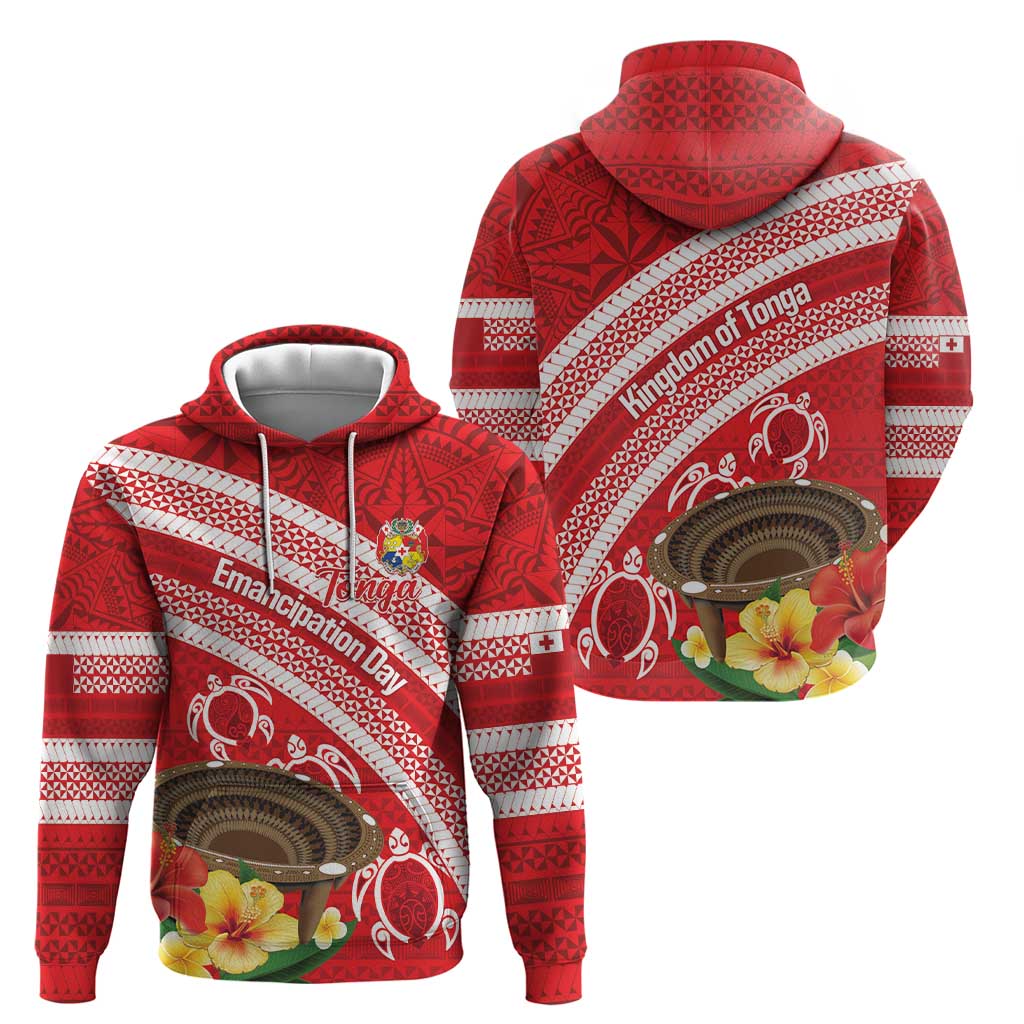 Kingdom Of Tonga Emancipation Day Hoodie Tongan Ngatu With Kumete Red LT14 - Polynesian Pride