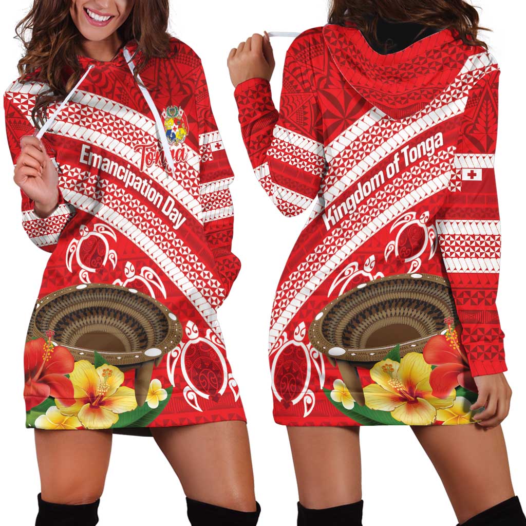 Kingdom Of Tonga Emancipation Day Hoodie Dress Tongan Ngatu With Kumete Red LT14 - Polynesian Pride