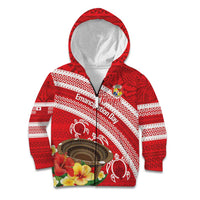 Kingdom Of Tonga Emancipation Day Kid Hoodie Tongan Ngatu With Kumete Red LT14 Zip Hoodie Red - Polynesian Pride