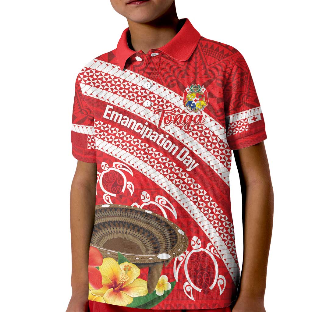 Kingdom Of Tonga Emancipation Day Kid Polo Shirt Tongan Ngatu With Kumete Red LT14 Kid Red - Polynesian Pride