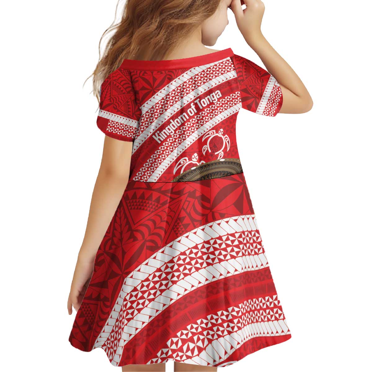 Kingdom Of Tonga Emancipation Day Kid Short Sleeve Dress Tongan Ngatu With Kumete Red LT14 - Polynesian Pride