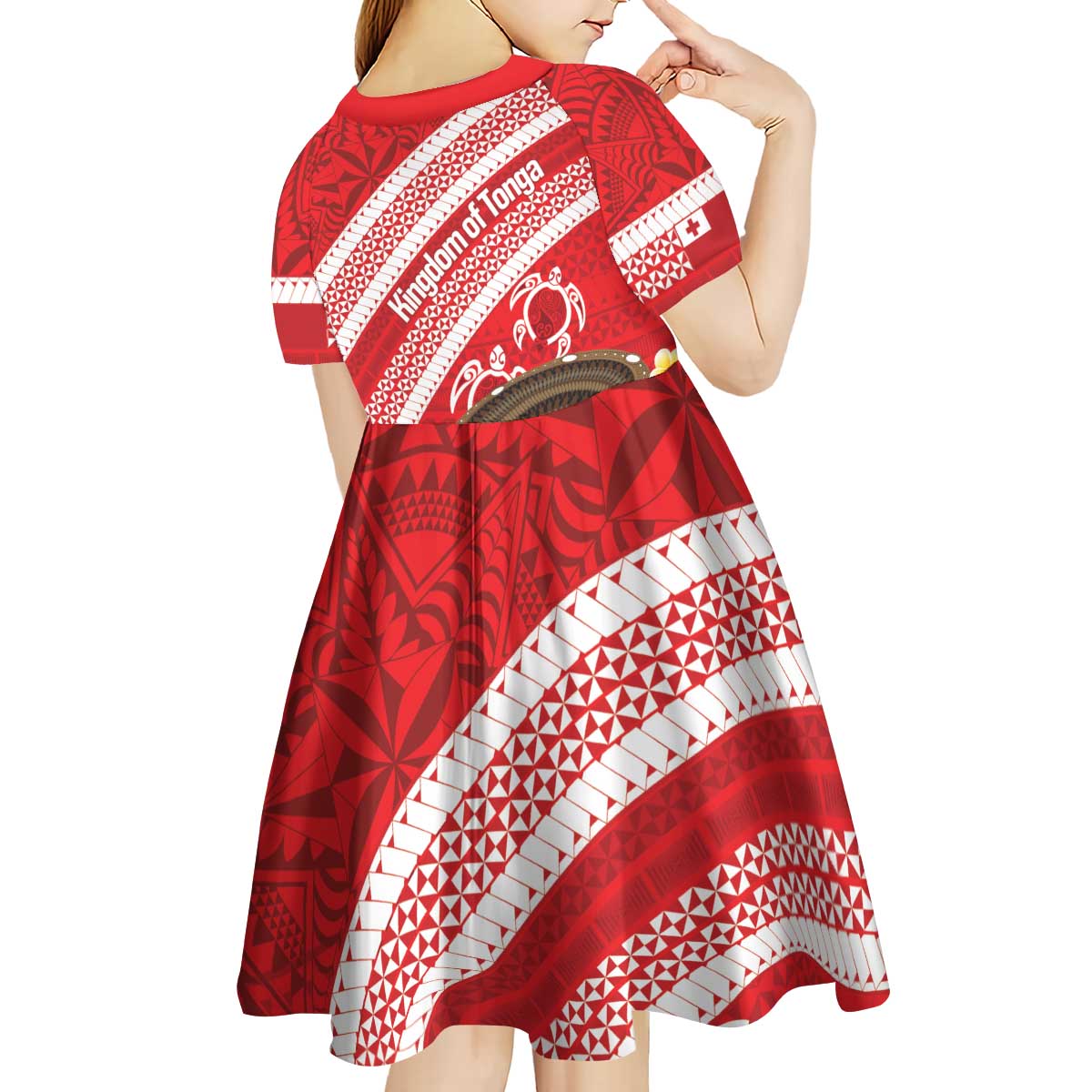 Kingdom Of Tonga Emancipation Day Kid Short Sleeve Dress Tongan Ngatu With Kumete Red LT14 - Polynesian Pride