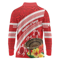 Kingdom Of Tonga Emancipation Day Long Sleeve Polo Shirt Tongan Ngatu With Kumete Red LT14 - Polynesian Pride