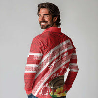 Kingdom Of Tonga Emancipation Day Long Sleeve Polo Shirt Tongan Ngatu With Kumete Red LT14 - Polynesian Pride