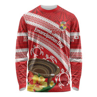 Kingdom Of Tonga Emancipation Day Long Sleeve Shirt Tongan Ngatu With Kumete Red LT14 Unisex Red - Polynesian Pride