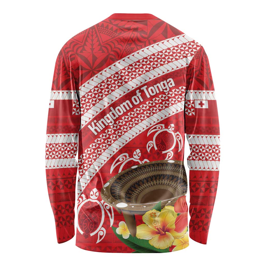 Kingdom Of Tonga Emancipation Day Long Sleeve Shirt Tongan Ngatu With Kumete Red LT14 - Polynesian Pride