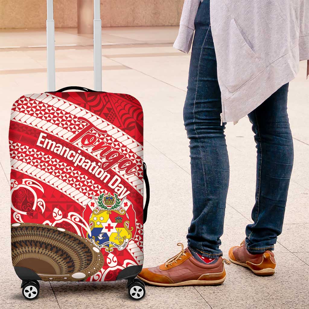 Kingdom Of Tonga Emancipation Day Luggage Cover Tongan Ngatu With Kumete Red LT14 Red - Polynesian Pride
