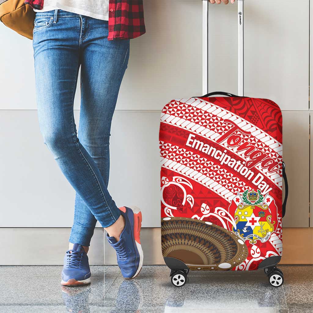Kingdom Of Tonga Emancipation Day Luggage Cover Tongan Ngatu With Kumete Red LT14 - Polynesian Pride