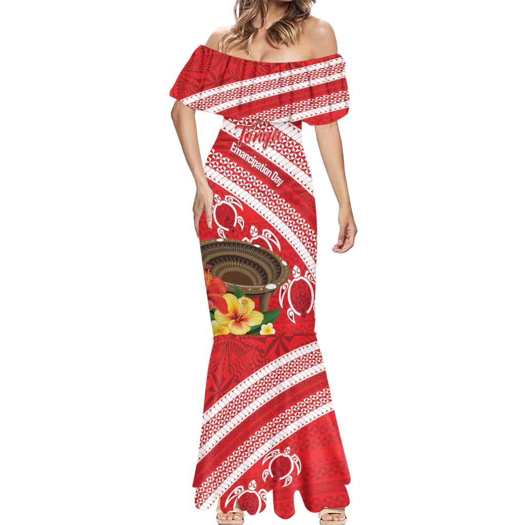 Kingdom Of Tonga Emancipation Day Mermaid Dress Tongan Ngatu With Kumete Red LT14 - Polynesian Pride