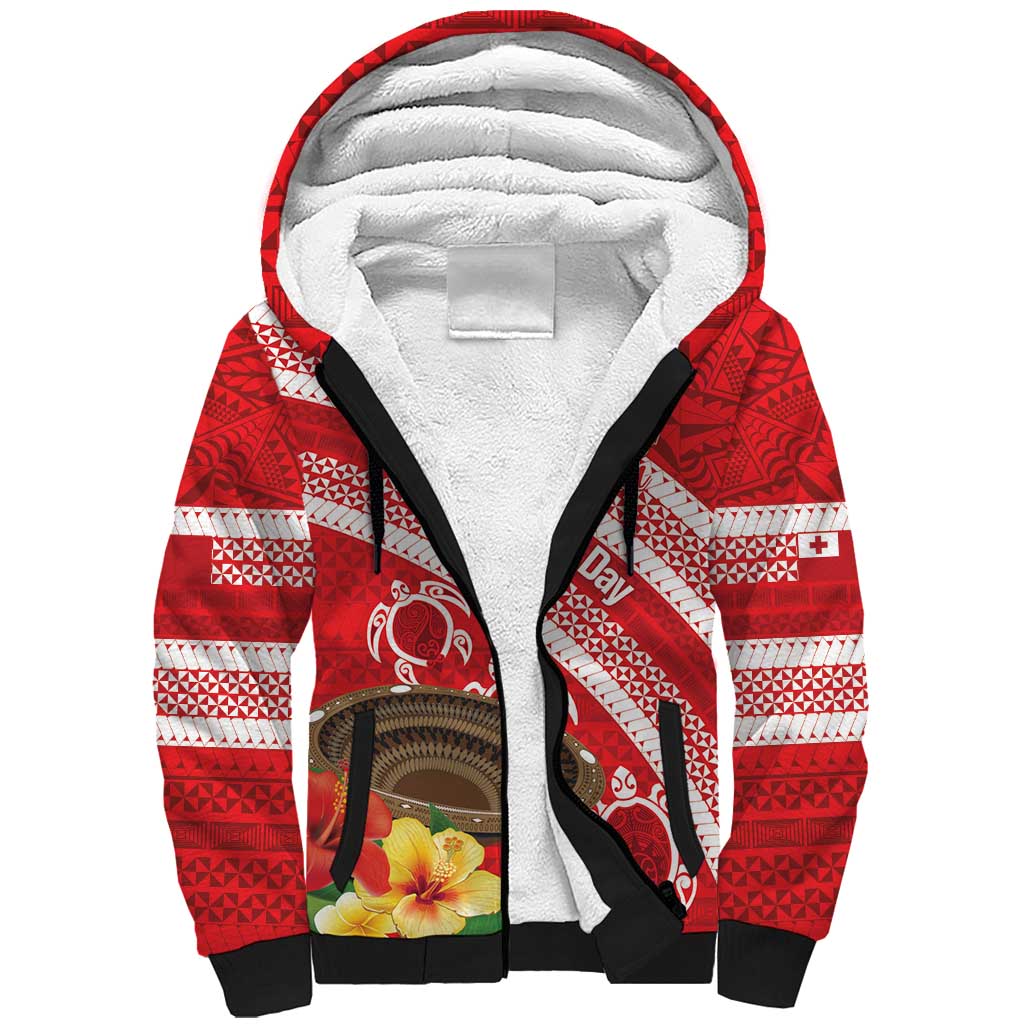 Kingdom Of Tonga Emancipation Day Sherpa Hoodie Tongan Ngatu With Kumete Red LT14 Unisex Red - Polynesian Pride