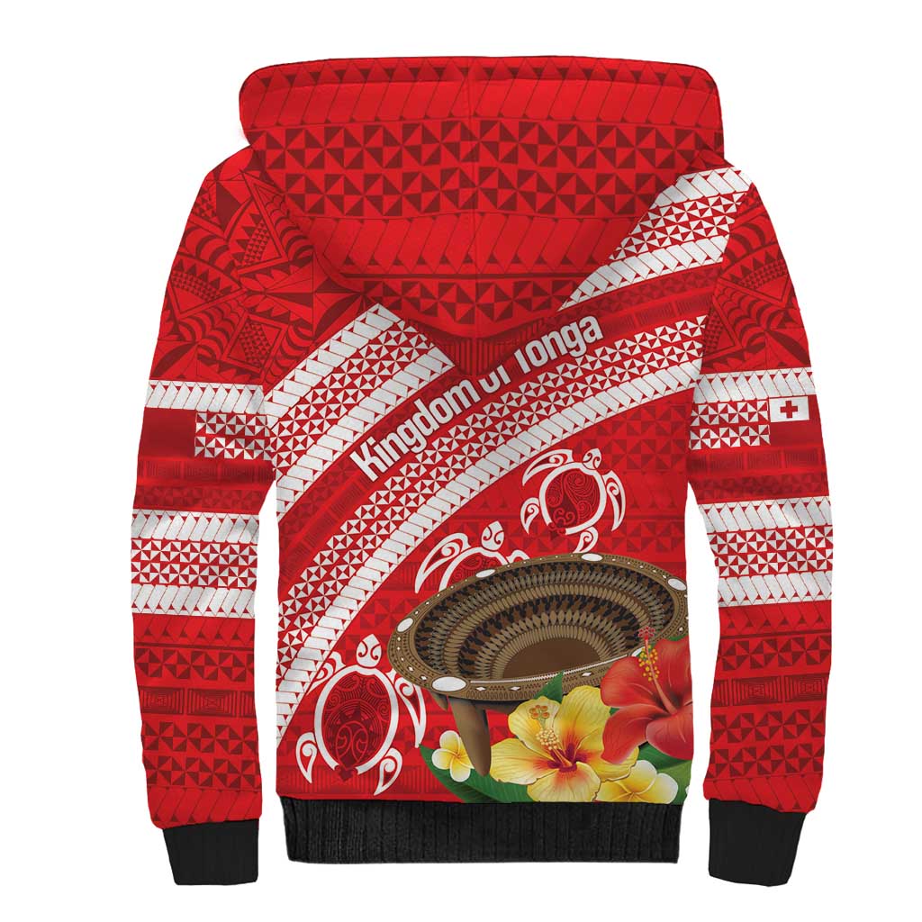 Kingdom Of Tonga Emancipation Day Sherpa Hoodie Tongan Ngatu With Kumete Red LT14 - Polynesian Pride