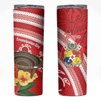 Kingdom Of Tonga Emancipation Day Skinny Tumbler Tongan Ngatu With Kumete Red LT14 Red - Polynesian Pride