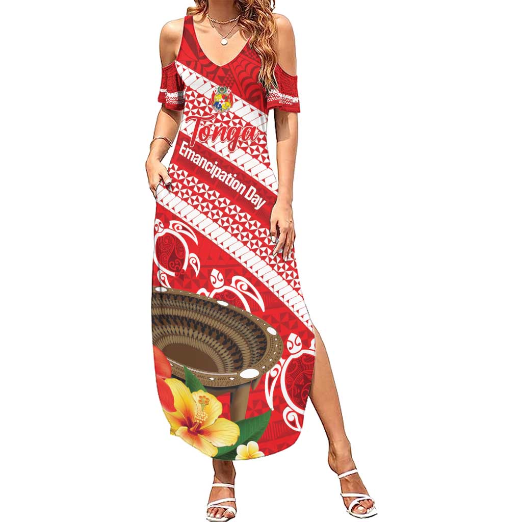 Kingdom Of Tonga Emancipation Day Summer Maxi Dress Tongan Ngatu With Kumete Red