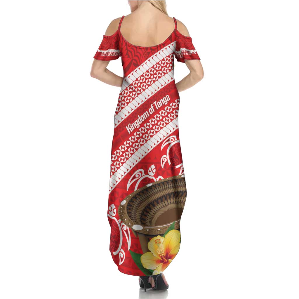 Kingdom Of Tonga Emancipation Day Summer Maxi Dress Tongan Ngatu With Kumete Red LT14 - Polynesian Pride