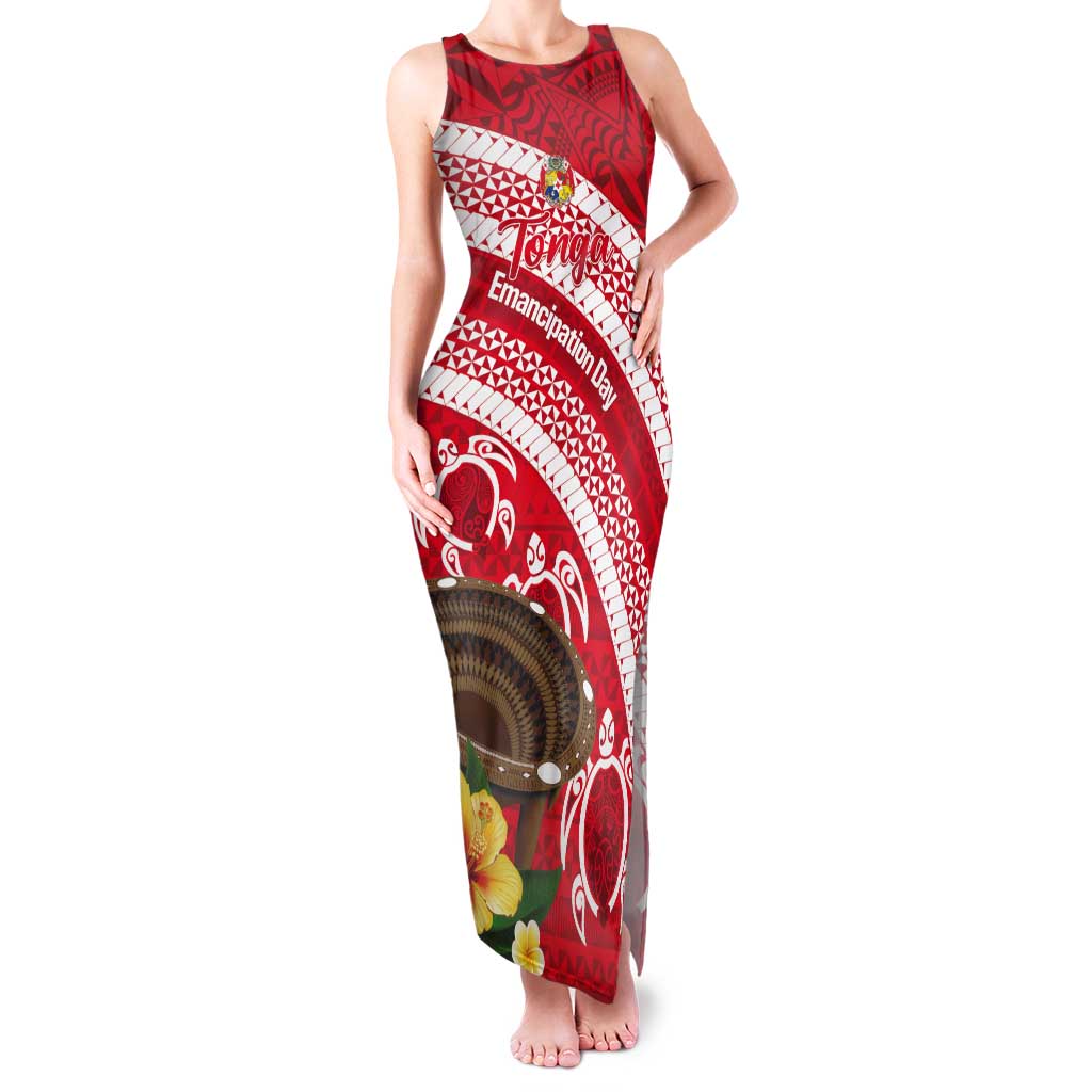 Kingdom Of Tonga Emancipation Day Tank Maxi Dress Tongan Ngatu With Kumete Red LT14 Women Red - Polynesian Pride
