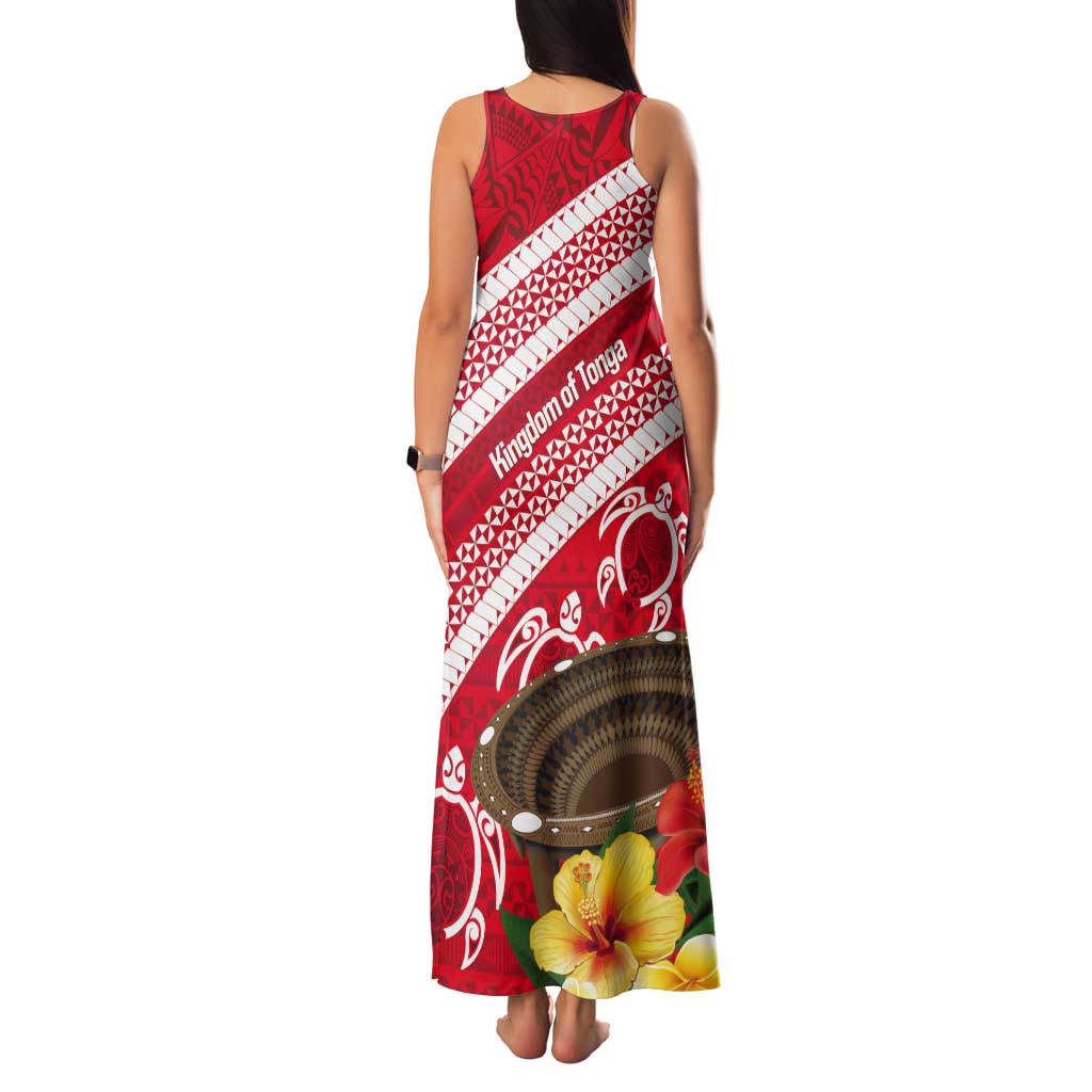 Kingdom Of Tonga Emancipation Day Tank Maxi Dress Tongan Ngatu With Kumete Red LT14 - Polynesian Pride