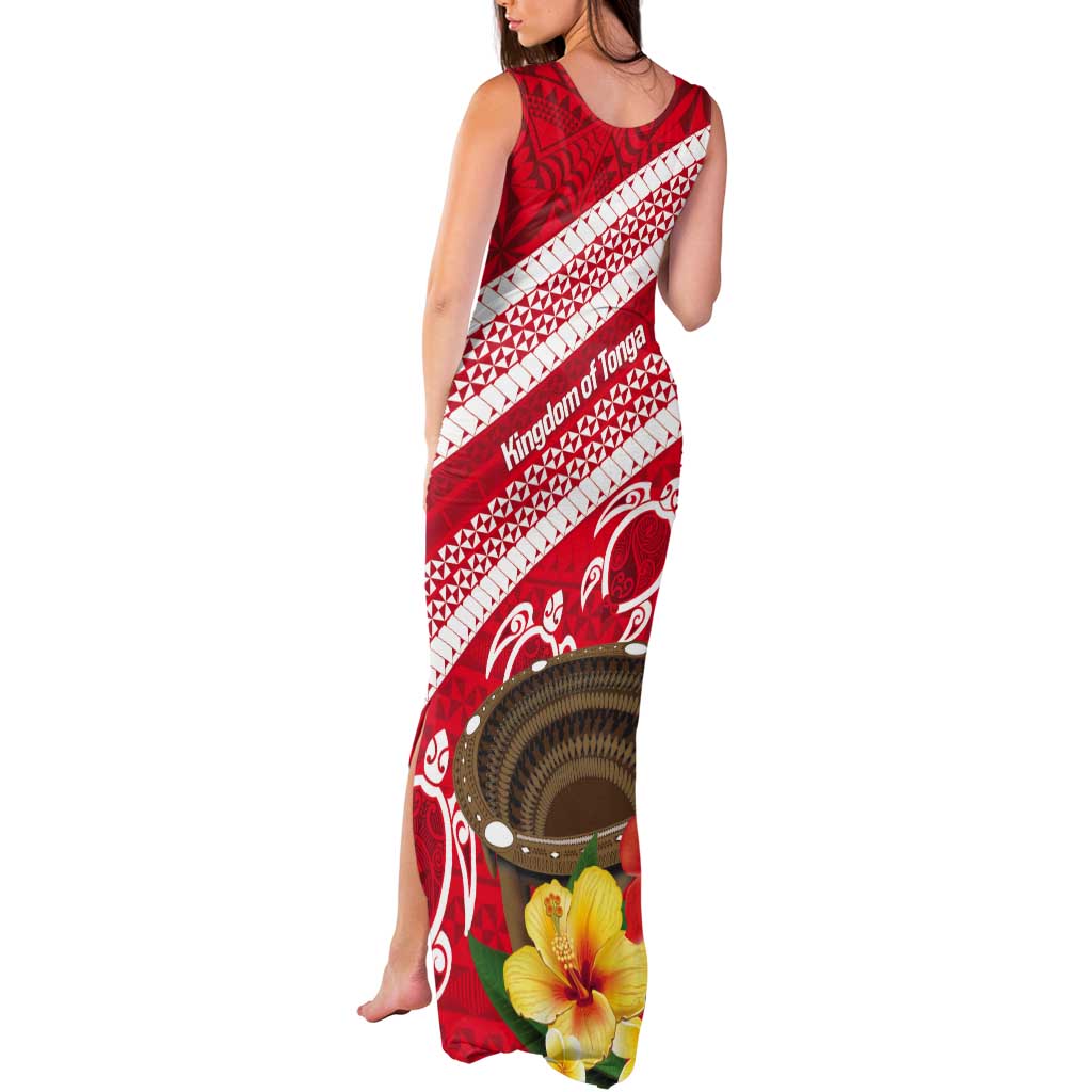 Kingdom Of Tonga Emancipation Day Tank Maxi Dress Tongan Ngatu With Kumete Red LT14 - Polynesian Pride