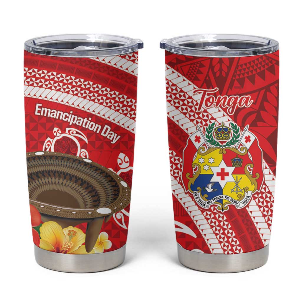 Kingdom Of Tonga Emancipation Day Tumbler Cup Tongan Ngatu With Kumete Red LT14 Red - Polynesian Pride