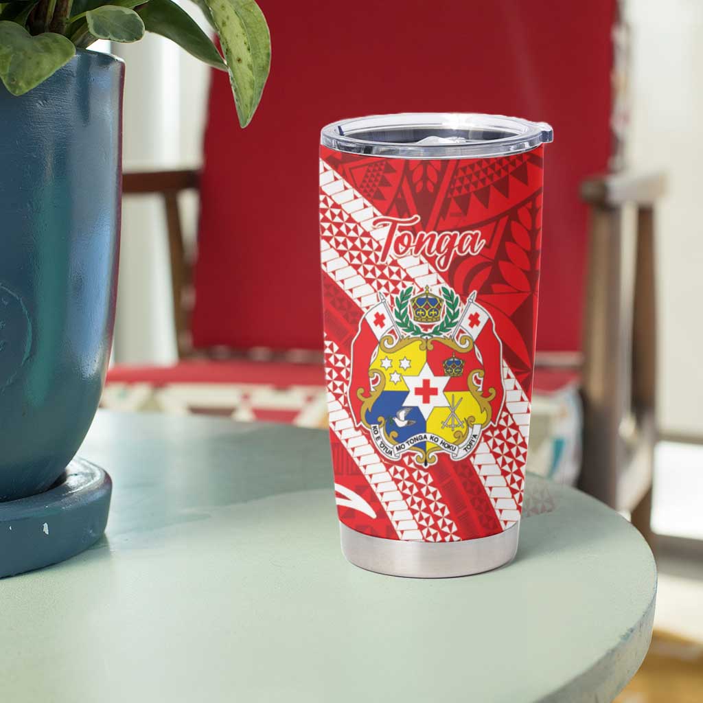 Kingdom Of Tonga Emancipation Day Tumbler Cup Tongan Ngatu With Kumete Red LT14 - Polynesian Pride