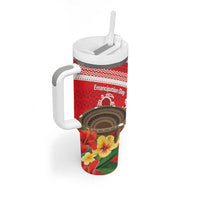 Kingdom Of Tonga Emancipation Day Tumbler With Handle Tongan Ngatu With Kumete Red