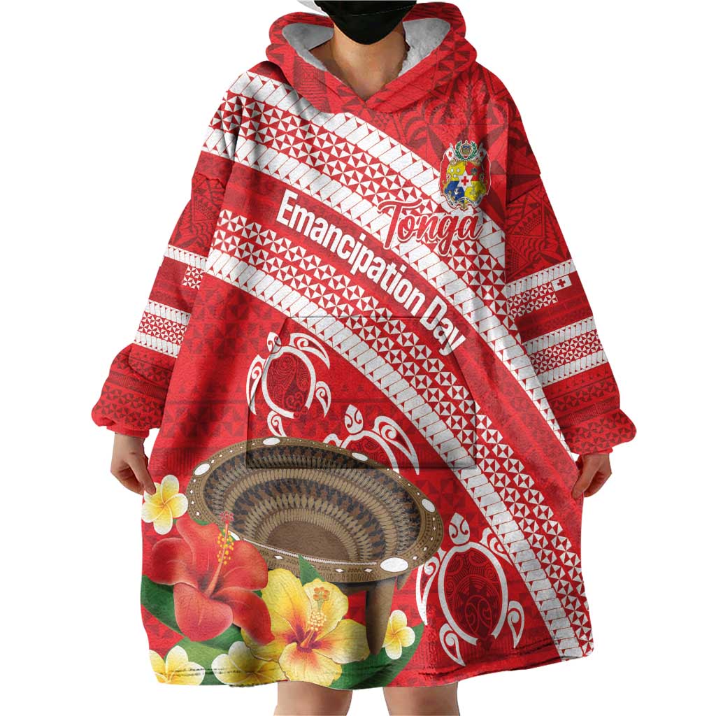 Kingdom Of Tonga Emancipation Day Wearable Blanket Hoodie Tongan Ngatu With Kumete Red LT14 - Polynesian Pride
