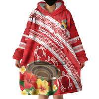 Kingdom Of Tonga Emancipation Day Wearable Blanket Hoodie Tongan Ngatu With Kumete Red LT14 - Polynesian Pride