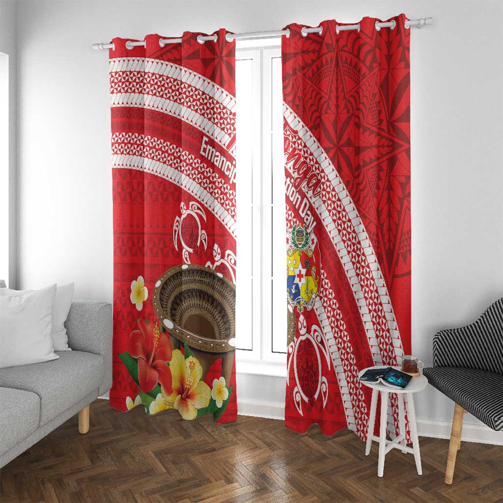 Kingdom Of Tonga Emancipation Day Window Curtain Tongan Ngatu With Kumete Red