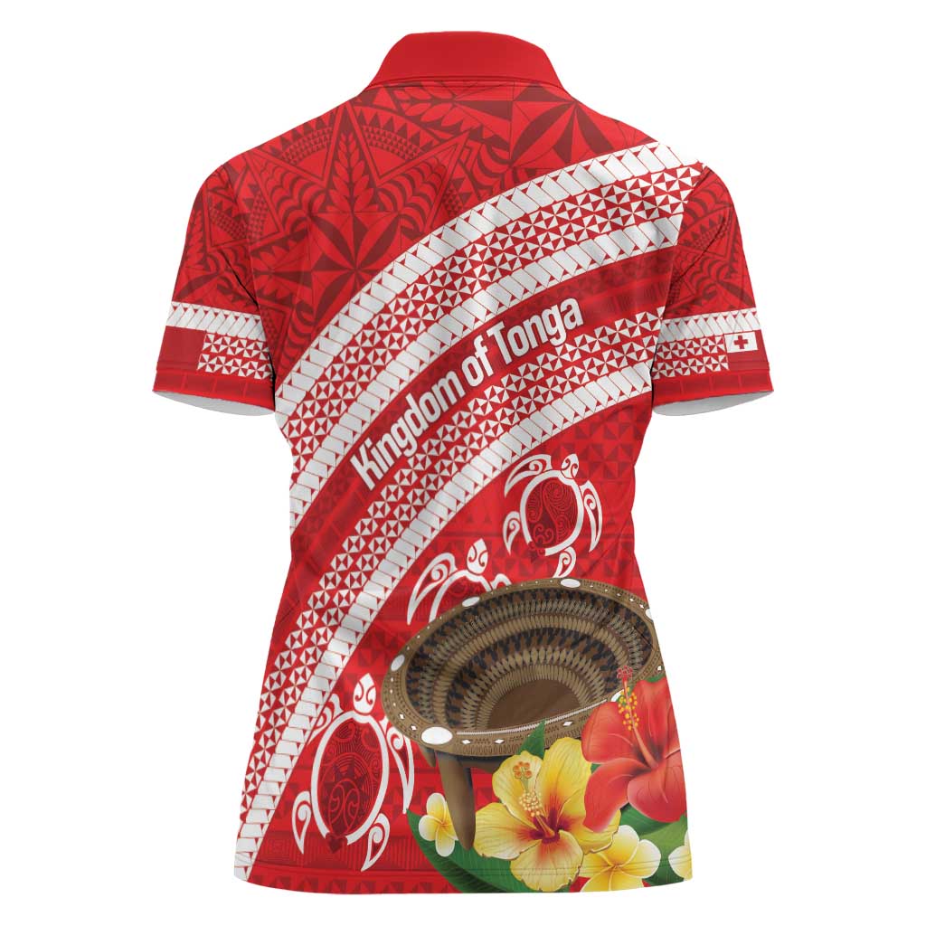 Kingdom Of Tonga Emancipation Day Women Polo Shirt Tongan Ngatu With Kumete Red LT14 - Polynesian Pride